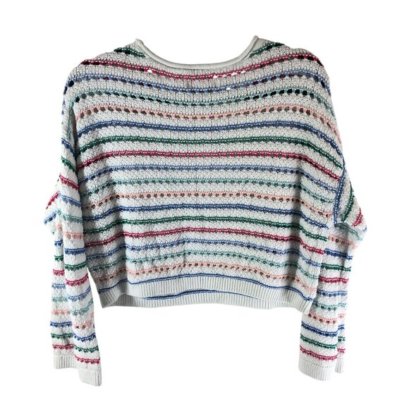 Hollister Womens Sweater Cropped Crochet Open Knit Striped Colorful White S - Picture 2 of 4